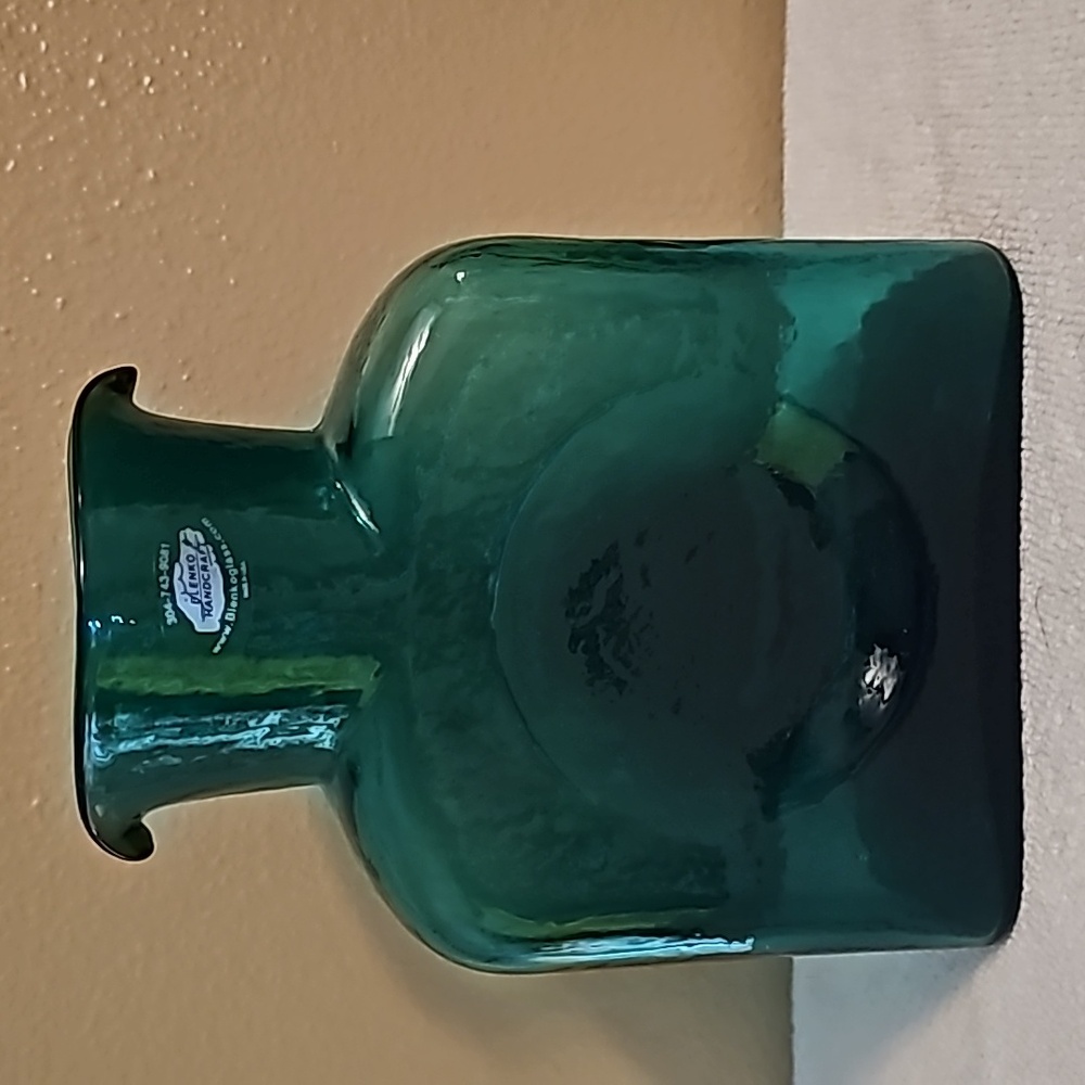 Blenko, 2000 Vintage Water bottle or called Two spouts Vase Seabreeze
